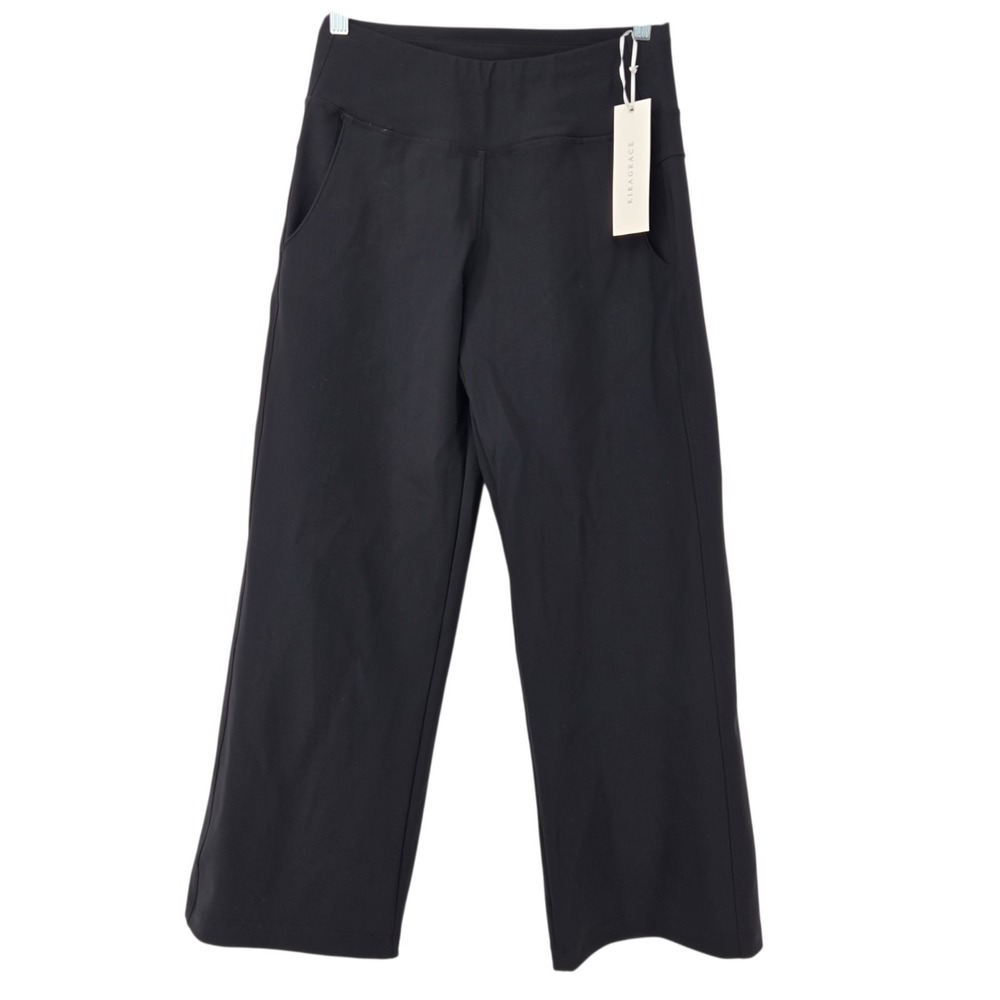 KiraGrace Traveler Ankle Pants Womens Small Black Wide Leg Crop Pockets Stretch
